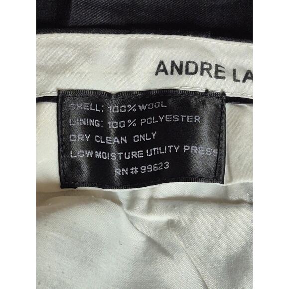 Andre Lanzino Men’s Dress Pants 36L Black 100% Wool Pleated Cuffed Hem Old Money - Picture 4 of 7